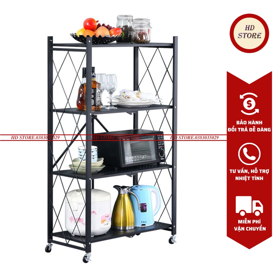 🆓 Kệ Sắt - Kệ Để Đồ Đa Năng Gấp Gọn Có Bánh Xe - 4 TẦNG - Tiện Ích Cho Nhà Bếp, Phòng Ngủ, Phòng Khách
