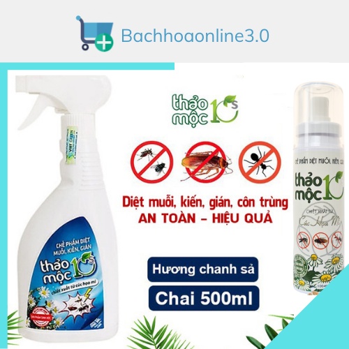 Bình xịt diệt Muỗi, Kiến, Gián và Côn Trùng Thảo Mộc 10S công nghệ sinh học chai 100ml & 500ml