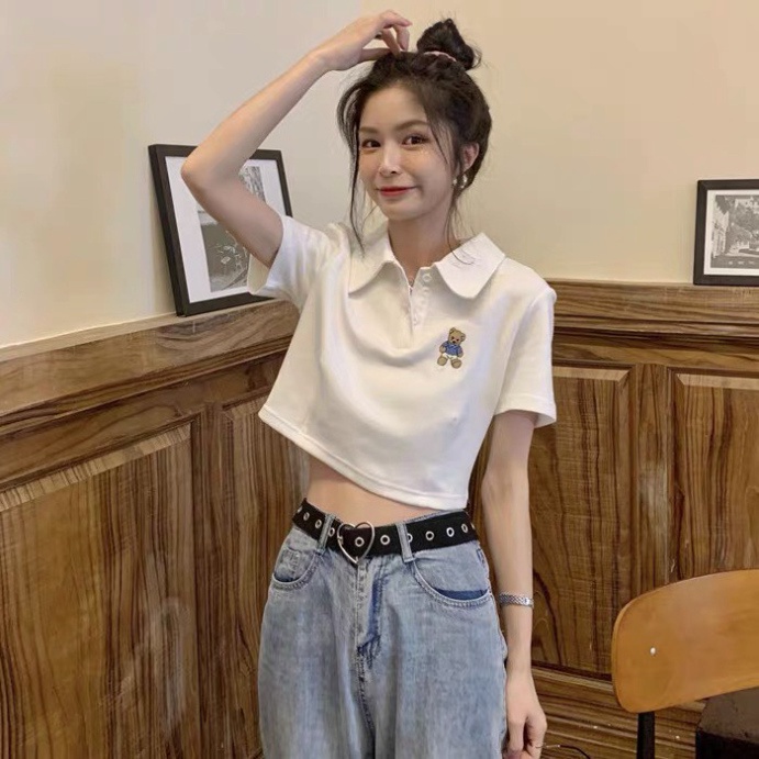 [Mã 11FASHIONSALE1 giảm 10K đơn 50K] Áo croptop PoLo cộc tay Thêu gấu dưới 55kg | BigBuy360 - bigbuy360.vn