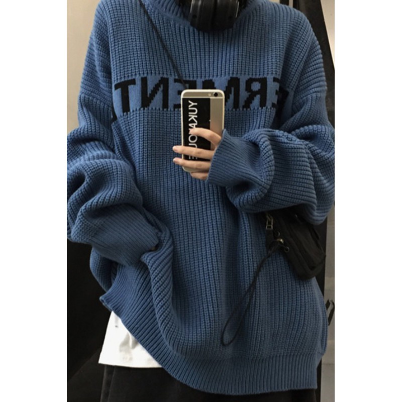 Áo sweater len nữ form rộng, áo len sweater nữ oversize màu xanh đen thời trang Exozem ulzzang hàn quốc | BigBuy360 - bigbuy360.vn