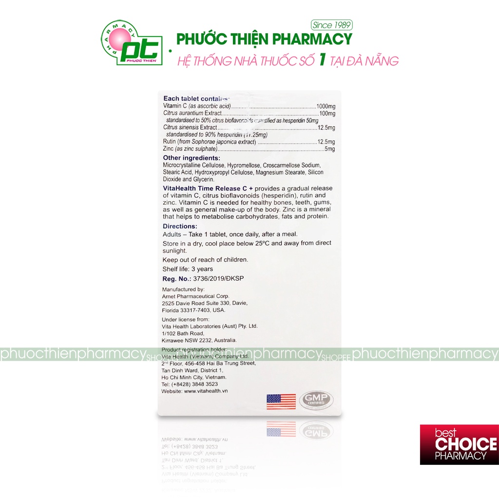 Viên uống bổ sung vitamin C 1000mg giúp tăng đề kháng Vitahealth Time Release C 1000 lọ 30 Viên