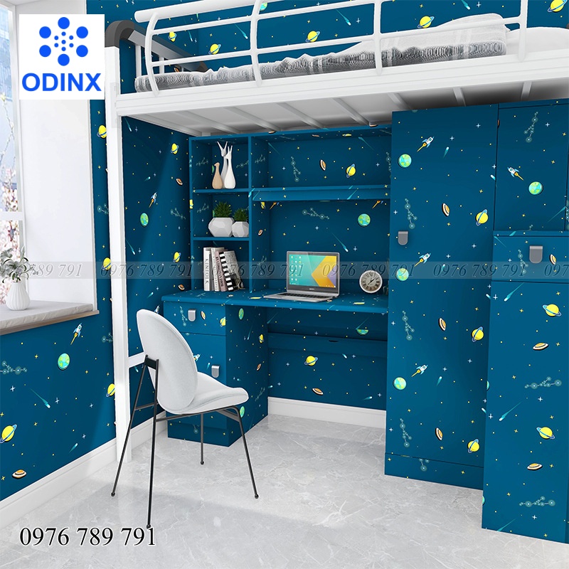 10m Giấy Dán Tường Có Keo Sẵn Vũ Trụ Hành Tinh Xanh Trang Trí Phòng Ngủ Cho Bé ODINX