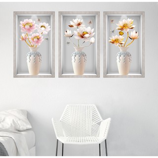 Tranh dán tường HD Bộ 3 bình hoa sen ngọc 3Binh-020 KT 30 x 45 cm