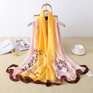 Khăn choàng lụa dài họa tiết hoa hồng vàng size 90*180cm