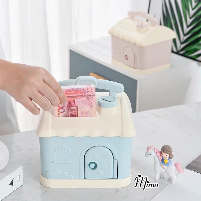 Heo đất tiết kiệm hình ngôi nhà Shepherd bằng nhựa, két sắt mini cho bé có khóa dễ thương