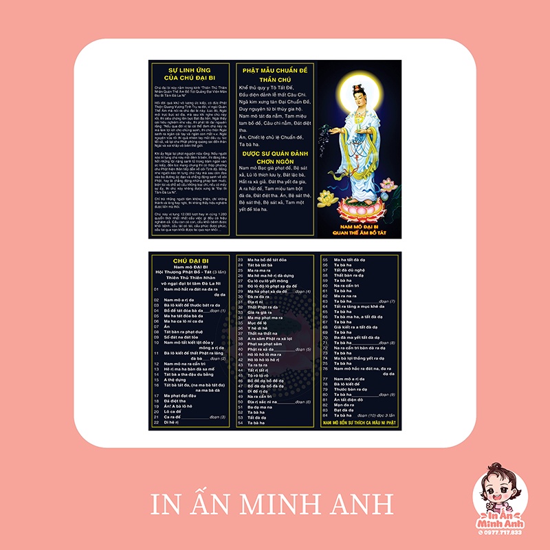 Tờ Chú Đại Bi, Chú Dược Sư, Phật Mẫu Chuẩn Đề Kích Thước A4 CĐB-04