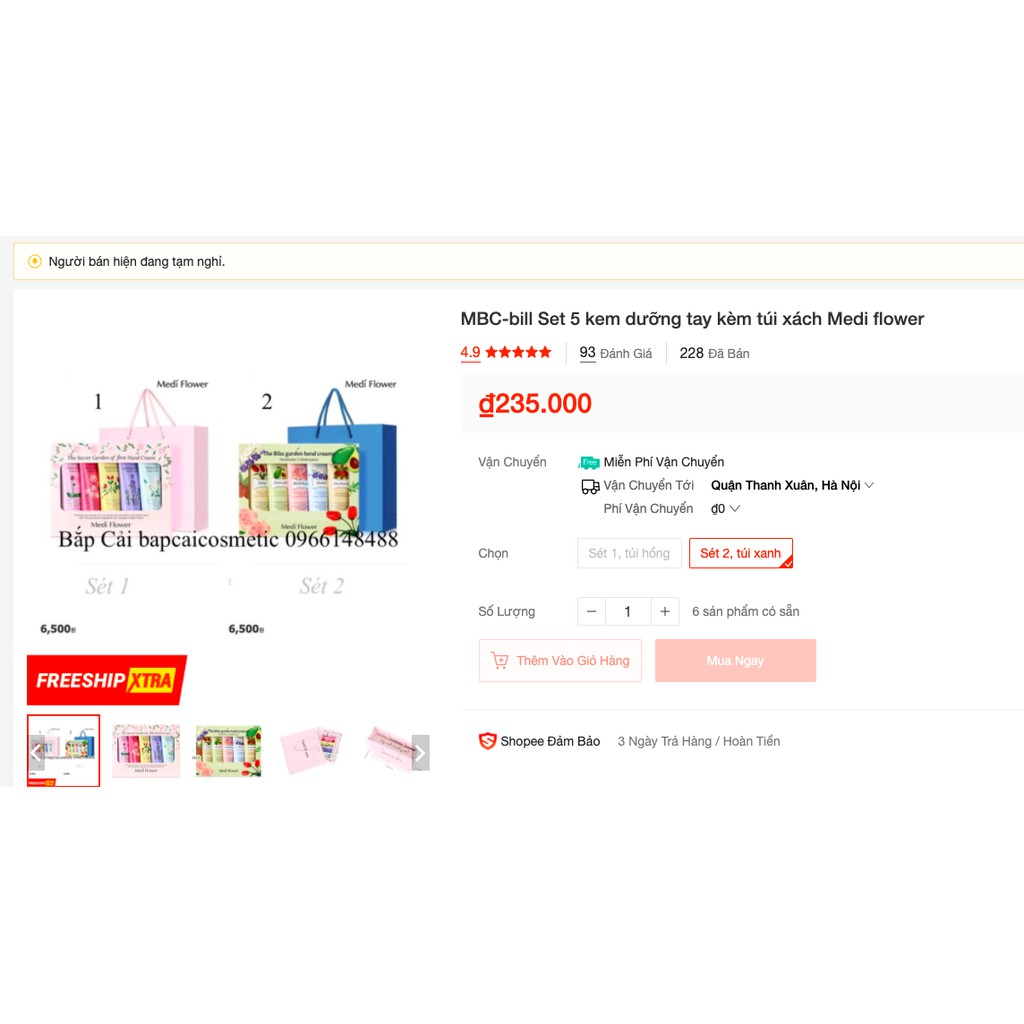 MBC Set 5 kem dưỡng tay kèm túi xách Medi flower | BigBuy360 - bigbuy360.vn