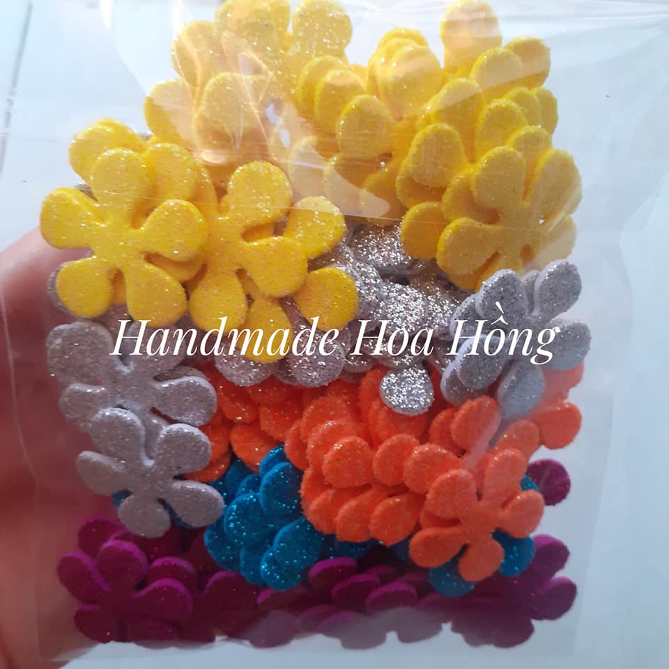 35 - 100 Hoa mai 4.8cm, 3.5cm, 2.3cm, bằng giấy xốp kim tuyến/ xốp nhũ kim tuyến - xốp mầm non - Trang trí thiệp