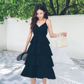 Váy dây xếp li tầng bo chun