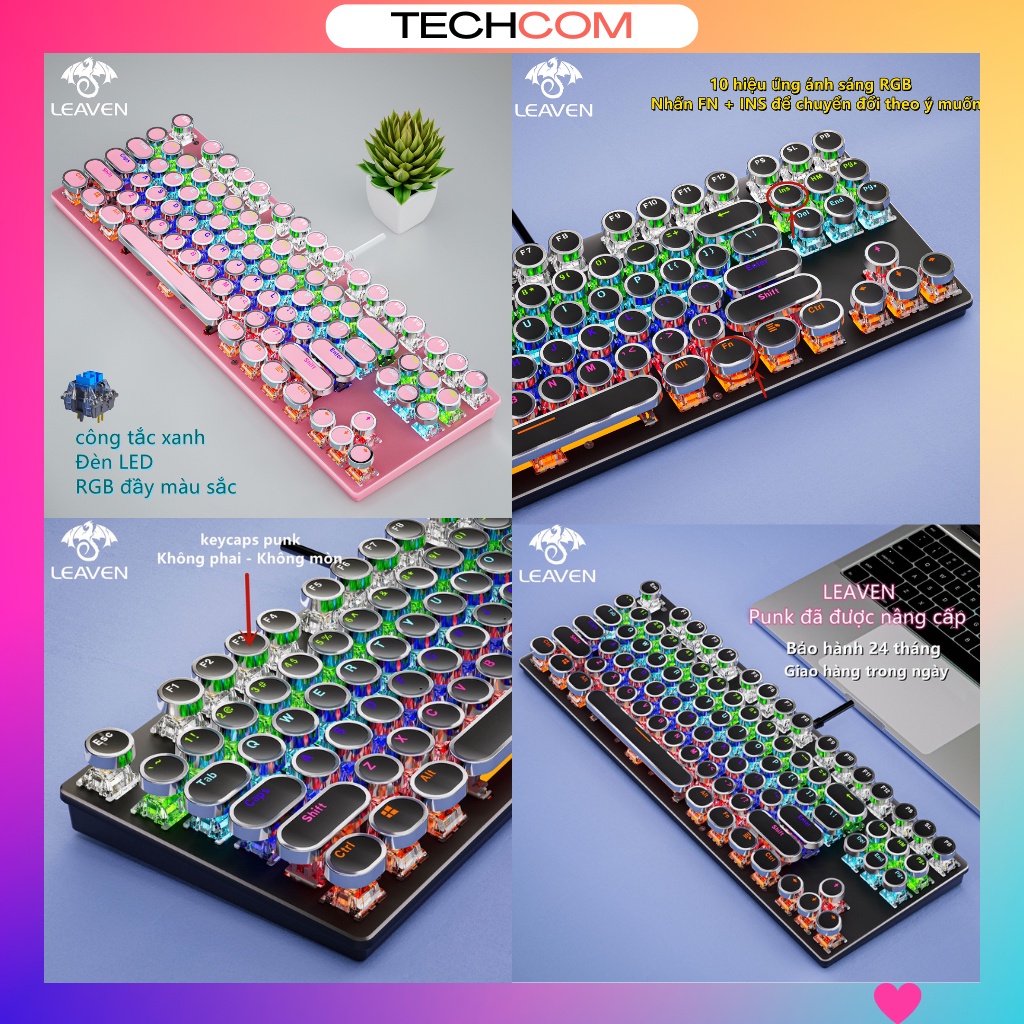 Bàn phím máy tính bàn phím cơ gaming LED RGB K550 PUNK LEAVEN - sản phẩm chính hãng bảo hành 24 thán