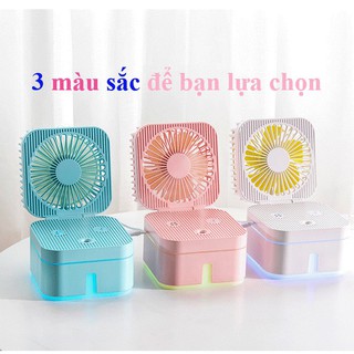 Quạt phun sương tạo ẩm kèm đèn ngủ 7 màu tích điện hot 2021