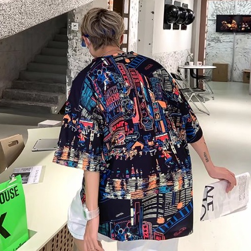 ✦AFFLIGA✦Áo Thun Tay Ngắn Cổ Tròn Dáng Rộng In Họa Tiết Phong Cách Hip hop Thời Trang Mùa Hè Cho Nam Và Nữ