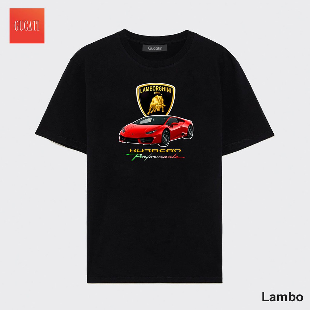 Áo thun cổ tròn ngắn tay GUCATI nam nữ unisex form chuẩn logo LAMBO trẻ trung năng động cá tính hai màu trắng đen