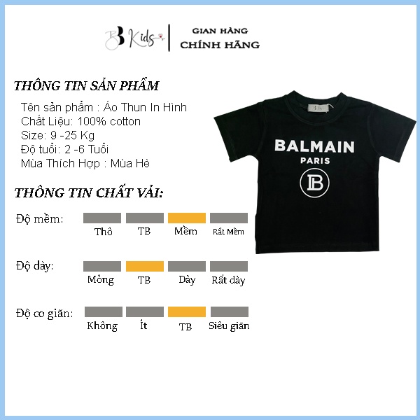 Áo Thun Ngắn Tay Cho Bé BB Kids In Chữ BalMan Chất Liệu Cotton 100% Co Giãn 4 Chiều
