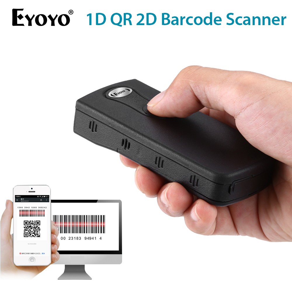 Eyoyo Bluetooth 1D QR 2D Barcode Scanner, USB Wired & 2.4G Wireless & Bluetooth Bar Code Reader, Portable CCD Screen Scanning PDF417 Data Matrix Image Scanner work with Windows, Mac, Android, iOS