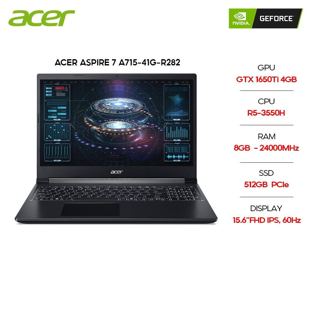 Laptop Acer Aspire 7 A715-41G-R282 R5-3550H | 8GB | 512GB | GTX1650Ti | 15.6'' FHD |Win 10