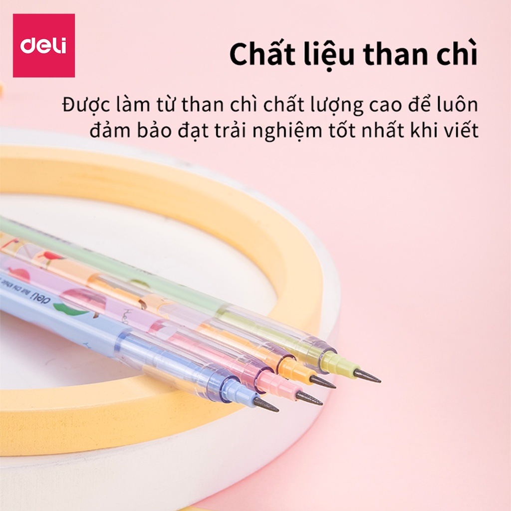 Bút chì khúc học sinh HB Deli kèm đầu tẩy màu ngẫu nhiên có thể thay thế ngòi, an toàn cho trẻ em khi sử dụng CC095