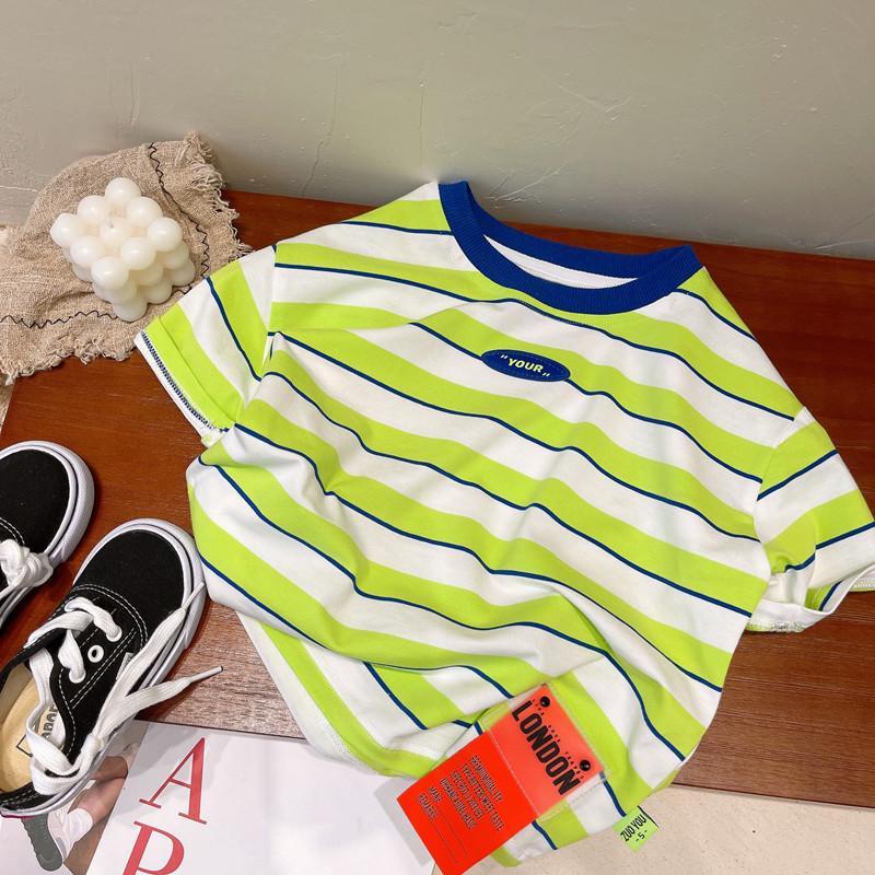 Áo Thun Cotton Tay Ngắn Họa Tiết Sọc Ngang Dành Cho Bé Trai