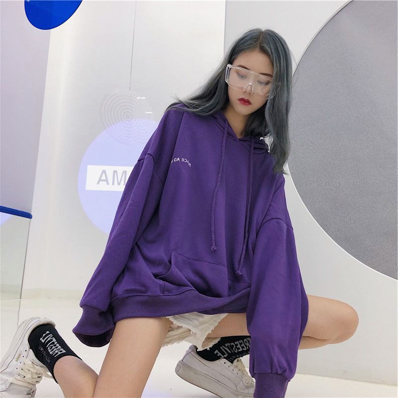 Áo hoodie mỏng dáng rộng dài tay in chữ