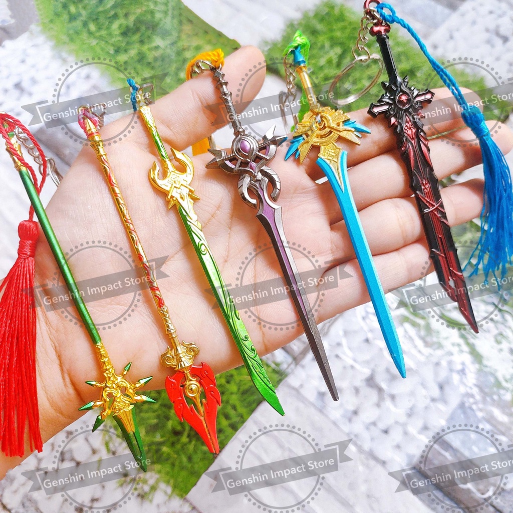 12cm Mô hình móc khóa kim loại trang bị game Genshin Impact Hộ Ma Thiên Không Bàn Nham Sói Diluc Xiao HuTao Keqing