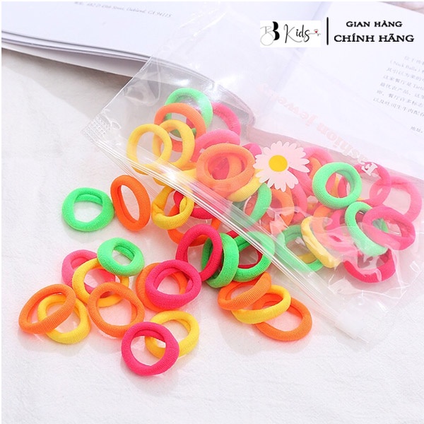 Sét 50 Buộc Tóc Co Giãn Hoa Cúc BB Kids Túi Zip Phong Cách Hàn Quốc
