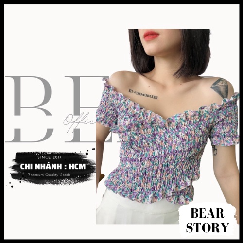 ÁO CROPTOP HOA NHÚN ĐẮP CHÉO TAY NGẮN | Áo nữ | áo kiểu - AK0036 | bear.story