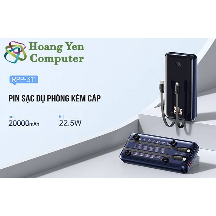 Sạc Dự Phòng Remax RPP-311 20000Mah , Tích Hợp Cáp Sạc - BH 1 Năm - Hoàng Yến Computer