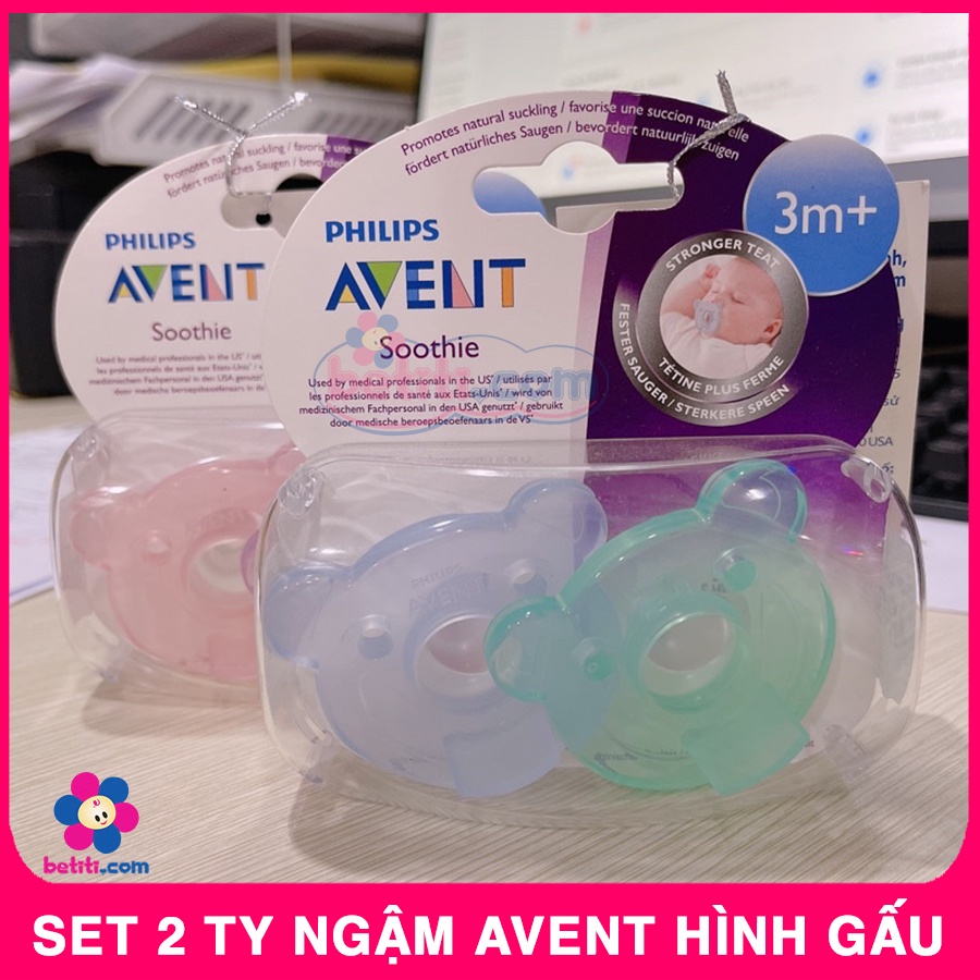 Set 2 Ty Ngậm Chống Vẩu Phillips Avent Hình Gấu 3m+