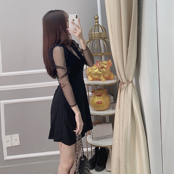 Đầm body dự tiệc phối tay lưới 2023 sang trọng màu đen