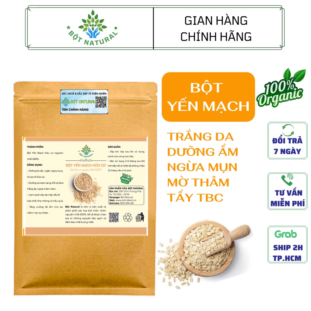 Bột yến mạch nguyên chất 100% -trắng mịn da, dưỡng ẩm, giảm cân, ngừa mụn | Bột Natural