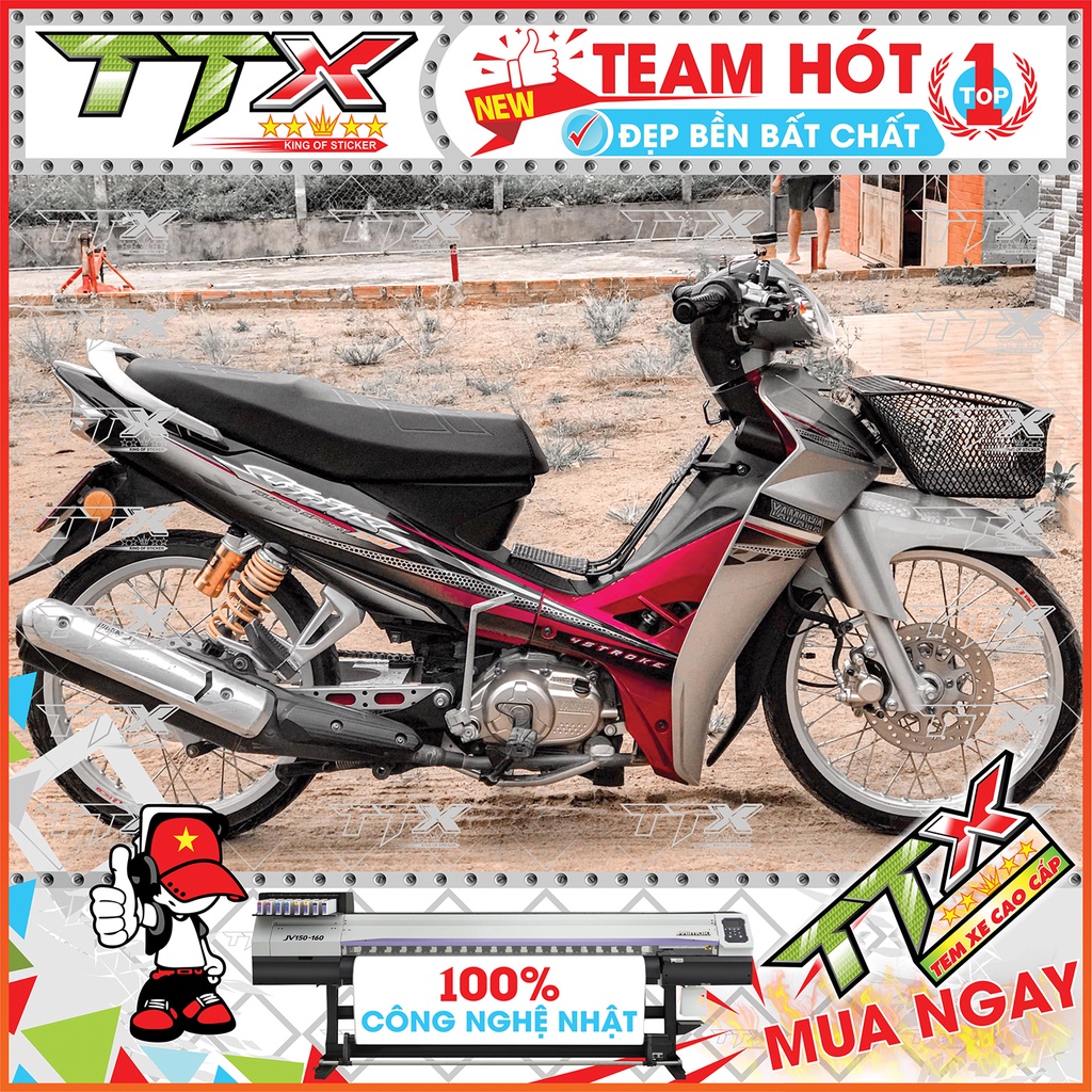 Tem rời sirius chấm bi , Team chế sirius dán xe màu hồng nền đen xám bạc siêu đẹp , Shop TTX Tem xe sirius mã (S0049/00)