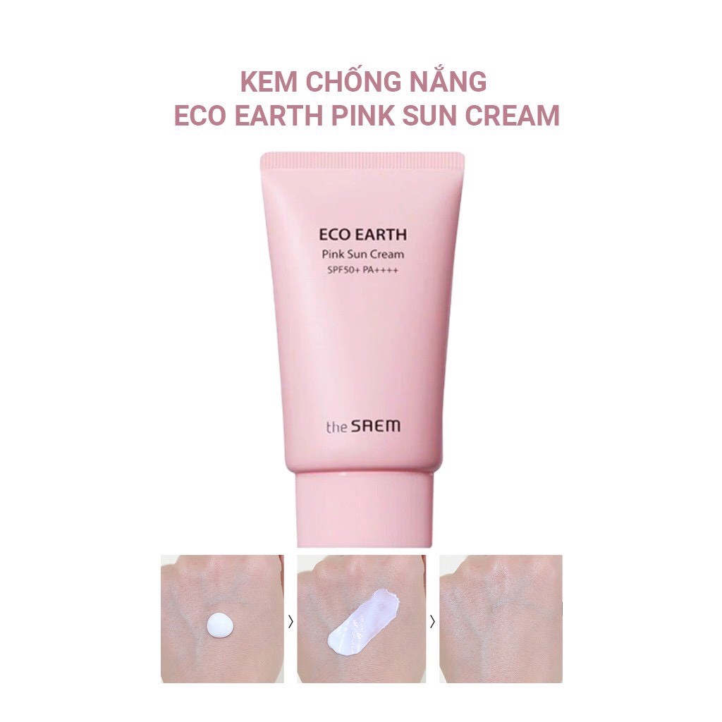 Kem chống nắng Nâng Tone Giúp Da Trắng Hồng The Saem Eco Earth Pink Sun Cream 50g MÀU HỒNG