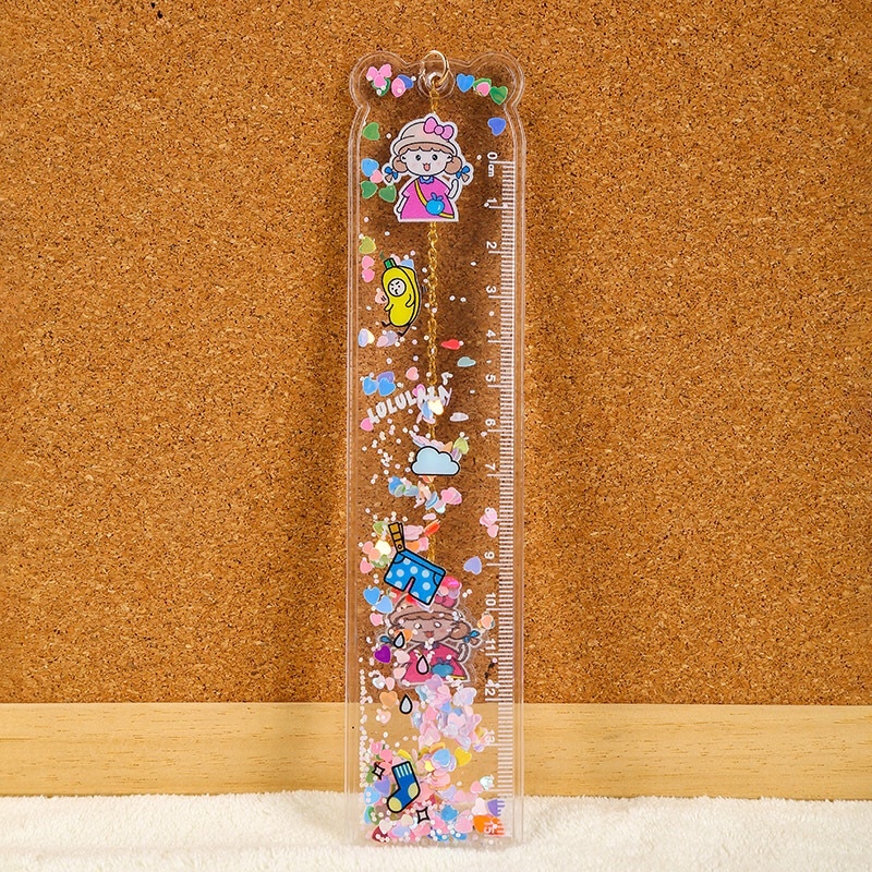 Thước kẻ nhũ kim tuyến óng ánh kèm bookmark cute