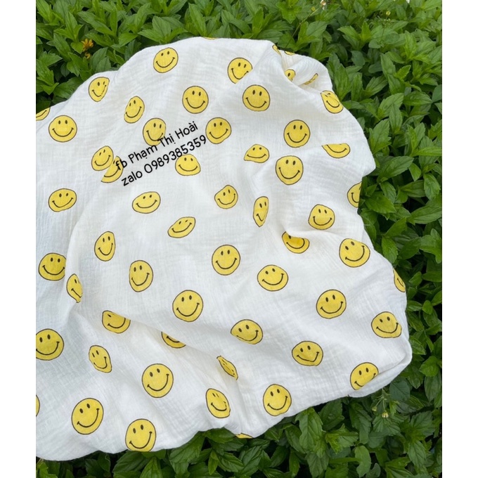 vải xô muslin 2 lớp cao cấp hình mặt cười dễ thương may bộ cho bé