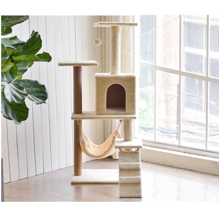 Doremiu- Trụ mèo leo trèo 3 tầng Nhà cây cho mèo cao 1,4m cat tree dụng cụ cào móng