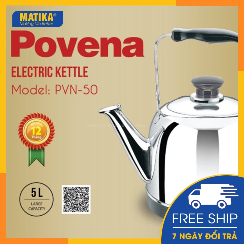 Ấm siêu tốc POVENA Inox 5L PVN-50