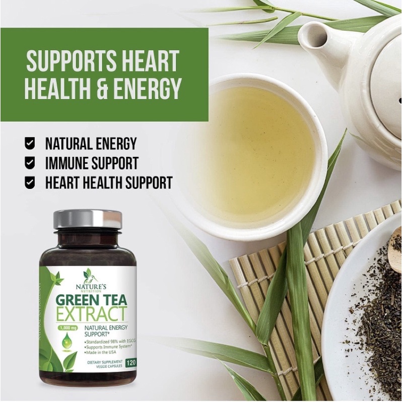 Viên uống trà xanh thuần chay cô đặc Nature's nutrition Green Tea Extract 98% Standardized EGCG 120viên USA