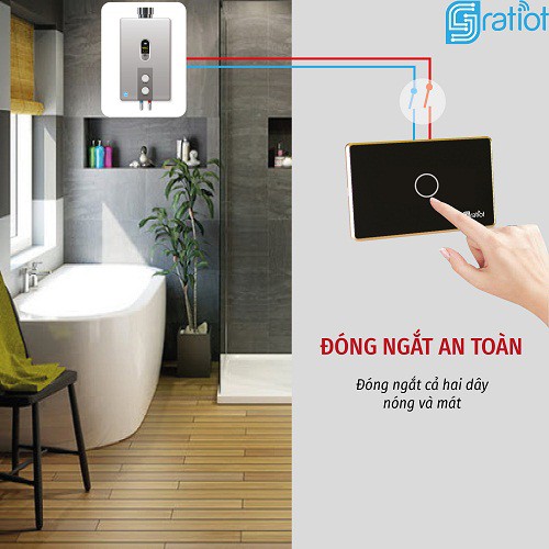 Công tắc cảm ứng Wifi GratIoT hẹn giờ bật/ tắt bình nóng lạnh, viền nhôm cao cấp