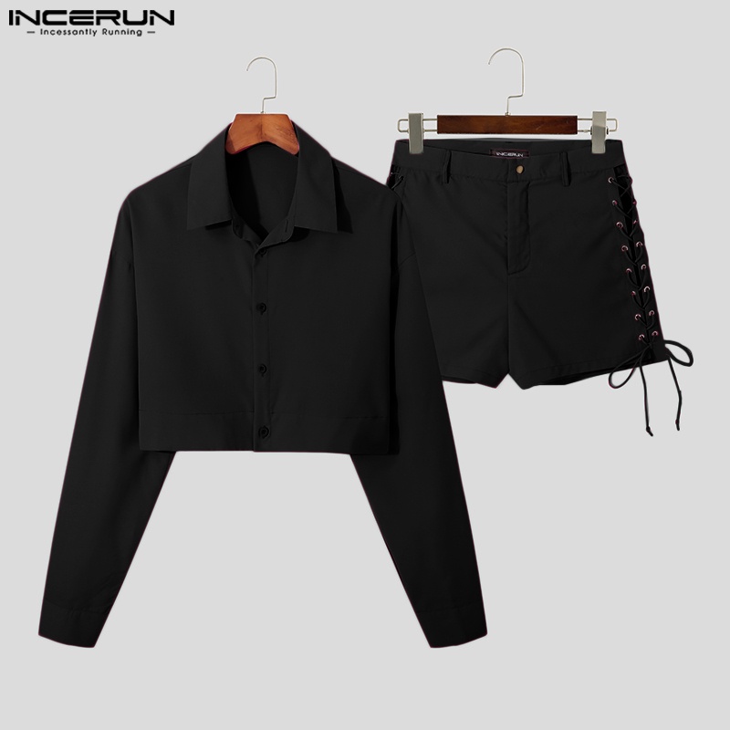 Trang phục Incerun gồm áo croptop tay dài và quần short cột dây phong cách dự tiệc cho nam