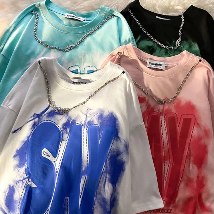 Áo thun ZHELIHANGFEI tay ngắn dáng rộng in họa tiết phong cách học đường thời trang dễ phối đồ