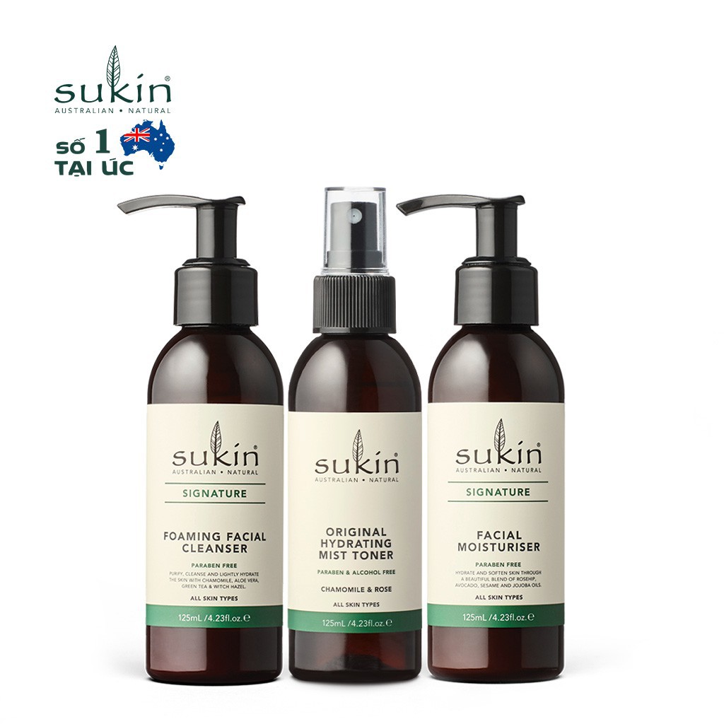 Bộ ba Sukin Pack Love Your Skin Foaming cleanser125ml + Hydrating Mist Toner 125ml + Facial Moisturiser 125ml