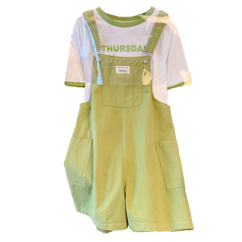 Set Áo Thun Ngắn Tay Và Quần Yếm Thời Trang Hè Mới Cho Nữ