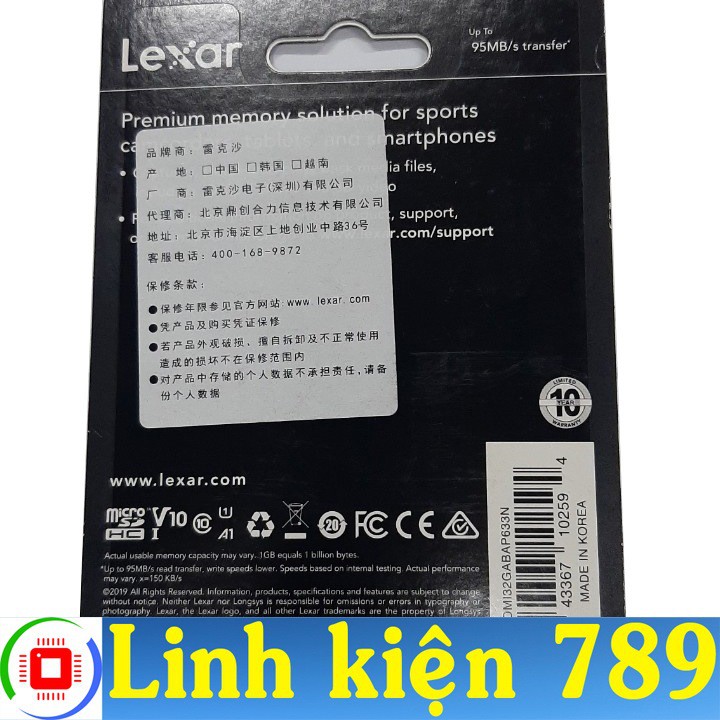 Thẻ nhớ MicroSD 32GB Lexar class 10 UHS-I - Linh Kiện 789