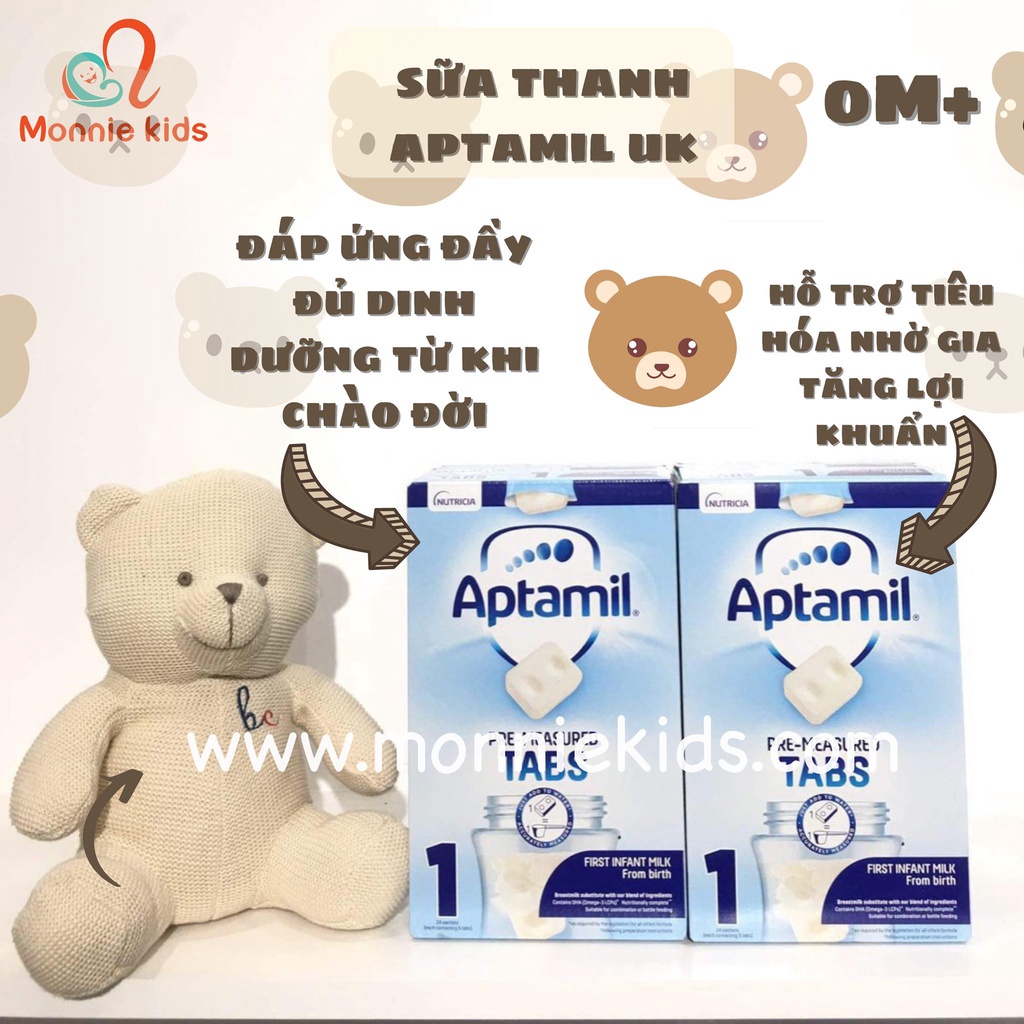Sữa Aptamil UK dạng thanh số 1, sữa cô đặc hút chân không 24 thanh 600G 0M+ Monnie Kids