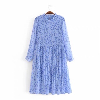 Đầm Zara chiffon voan dập ly hoạ tiết hoa nhí xinh xinh DH23SXG69N9