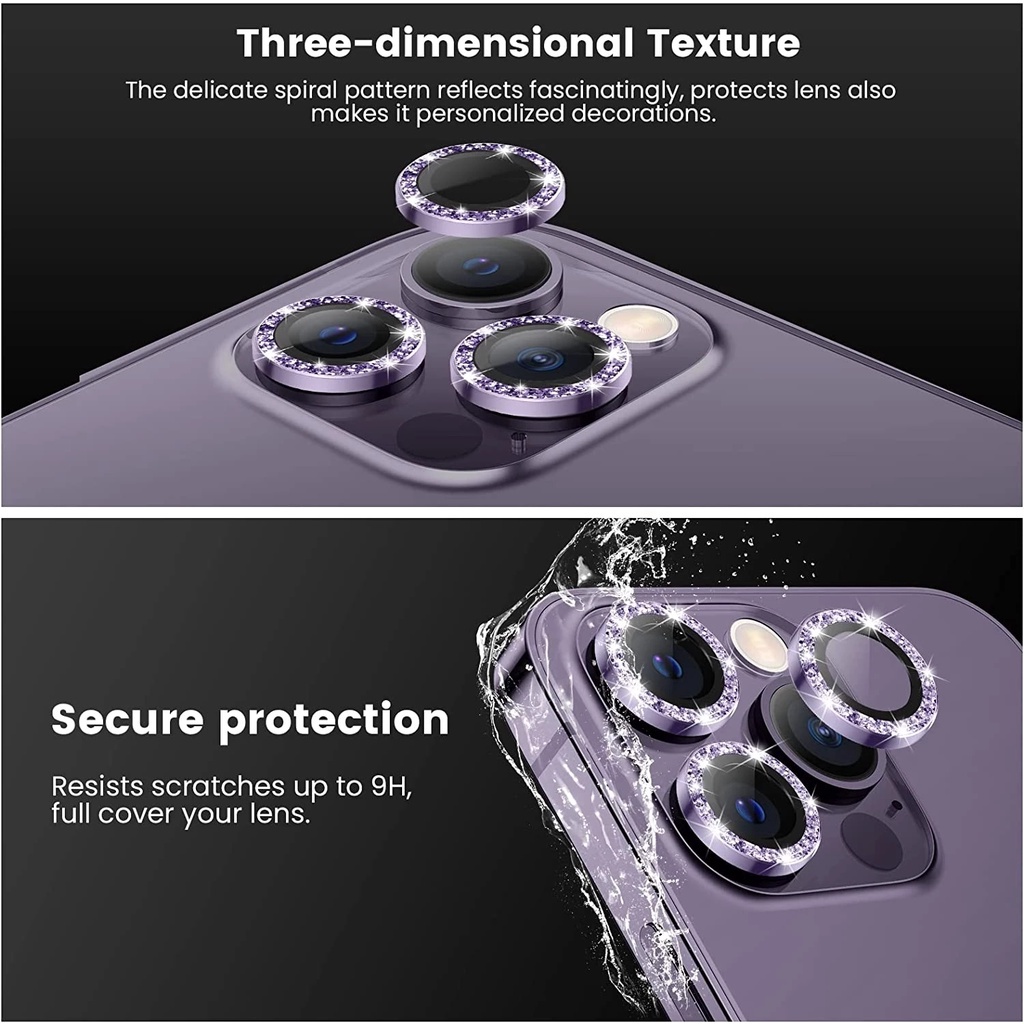 1 Set Kính Cường Lực 3D Có Vòng Kim Loại Bảo Vệ Ống Kính Máy Ảnh Cho iPhone 14 Pro Max 12 13 Pro Max 14 Plus 11 Pro Max
