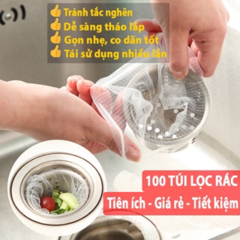 100 Túi Lọc Rác Bồn Rửa Chén Bát - Lưới Vải Tự Phân Huỷ - Có Chun - Túi lọc sạch rác trong máy giặt Hình Hoa Tiện Lợi