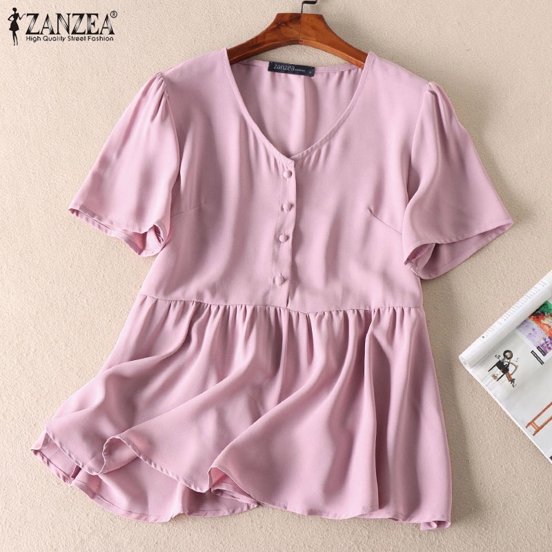 Áo ZANZEA tay ngắn cổ chữ V thời trang dành cho nữ