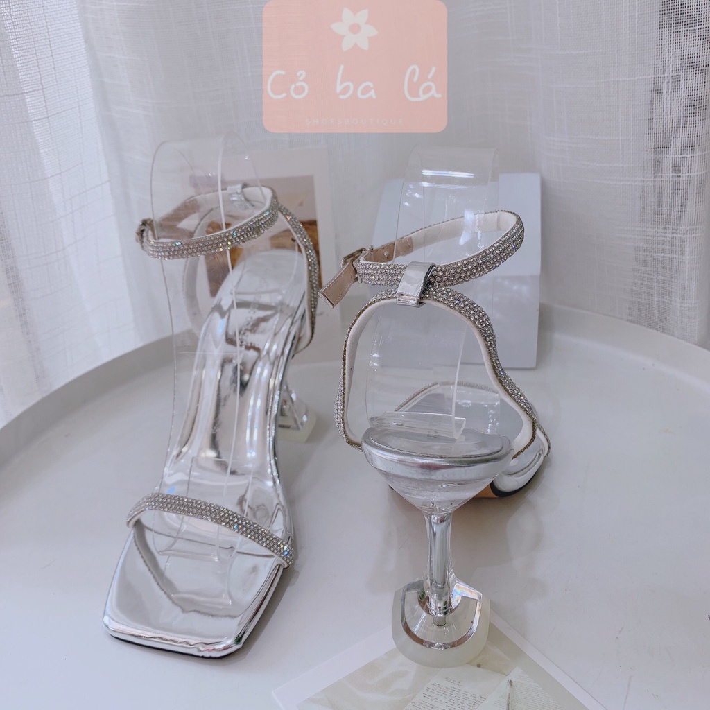 SANDAL NỮ COBALA SHOES - GIÀY CAO GÓT QUAI NGANG ĐÍNH ĐÁ MŨI VUÔNG GÓT NHỌN G21031100
