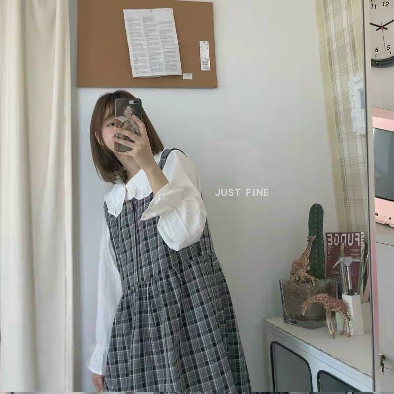 SALE SET YẾM CARO MIDI DÁNG DÀI VÀ ÁO SƠMI CỔ BÈO SIÊU XINH KÈM ẢNH THẬT